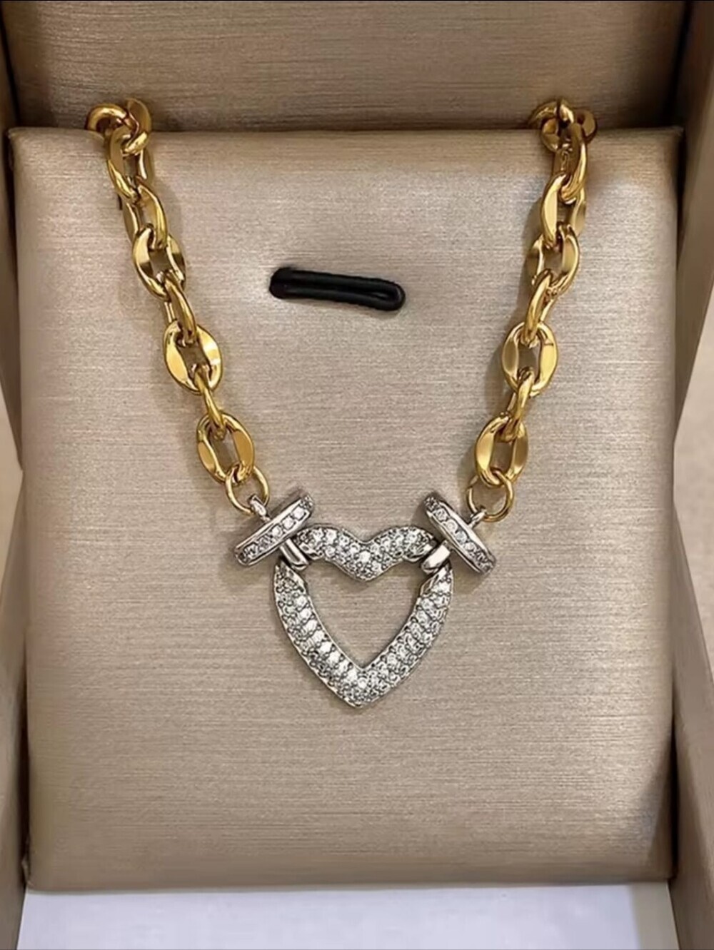 Gold-Tone Chain Necklace with Crystal Heart Pendant - Picture 5 of 6
